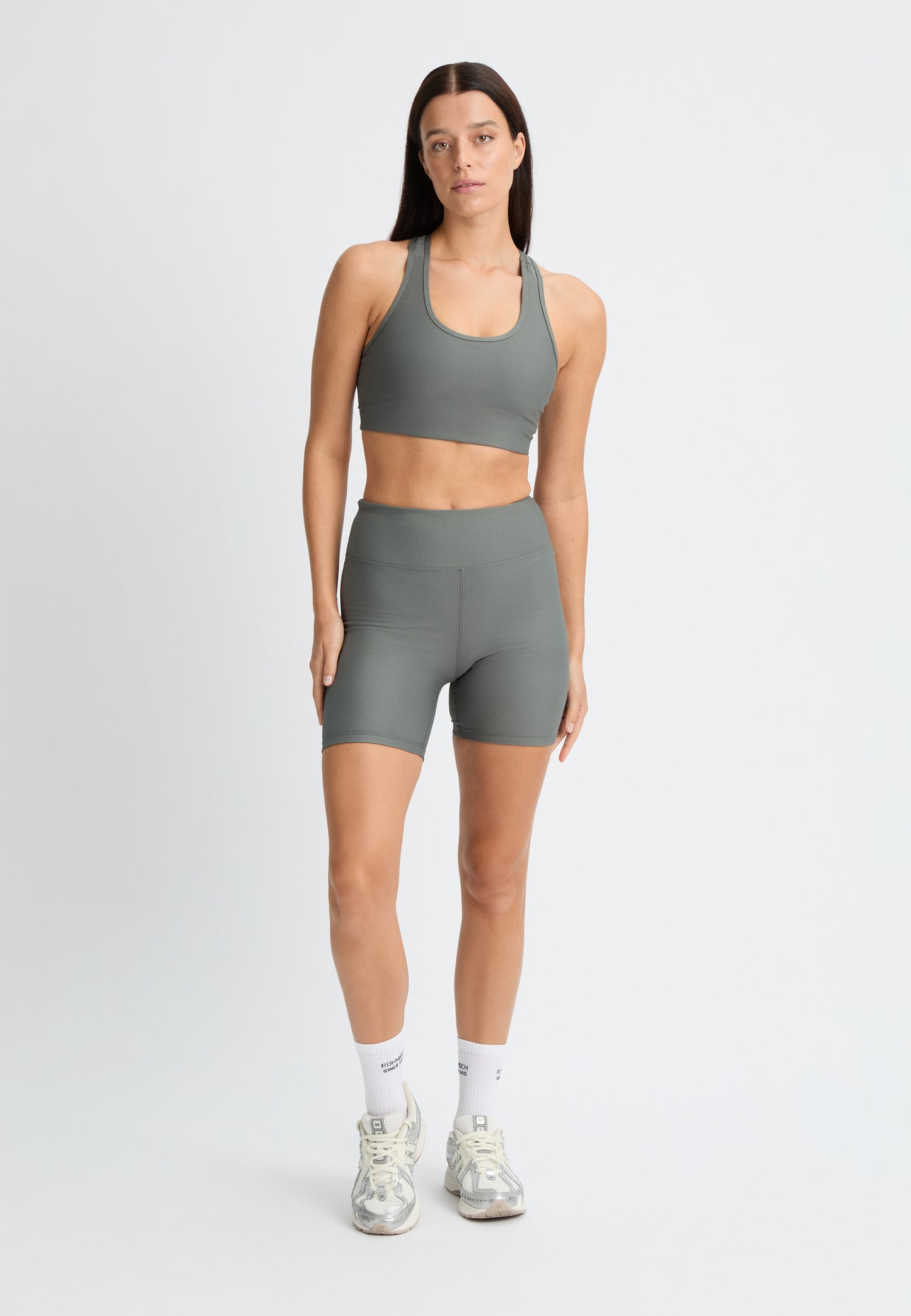 RIBBED BIKE TIGHTS - GUNMETAL