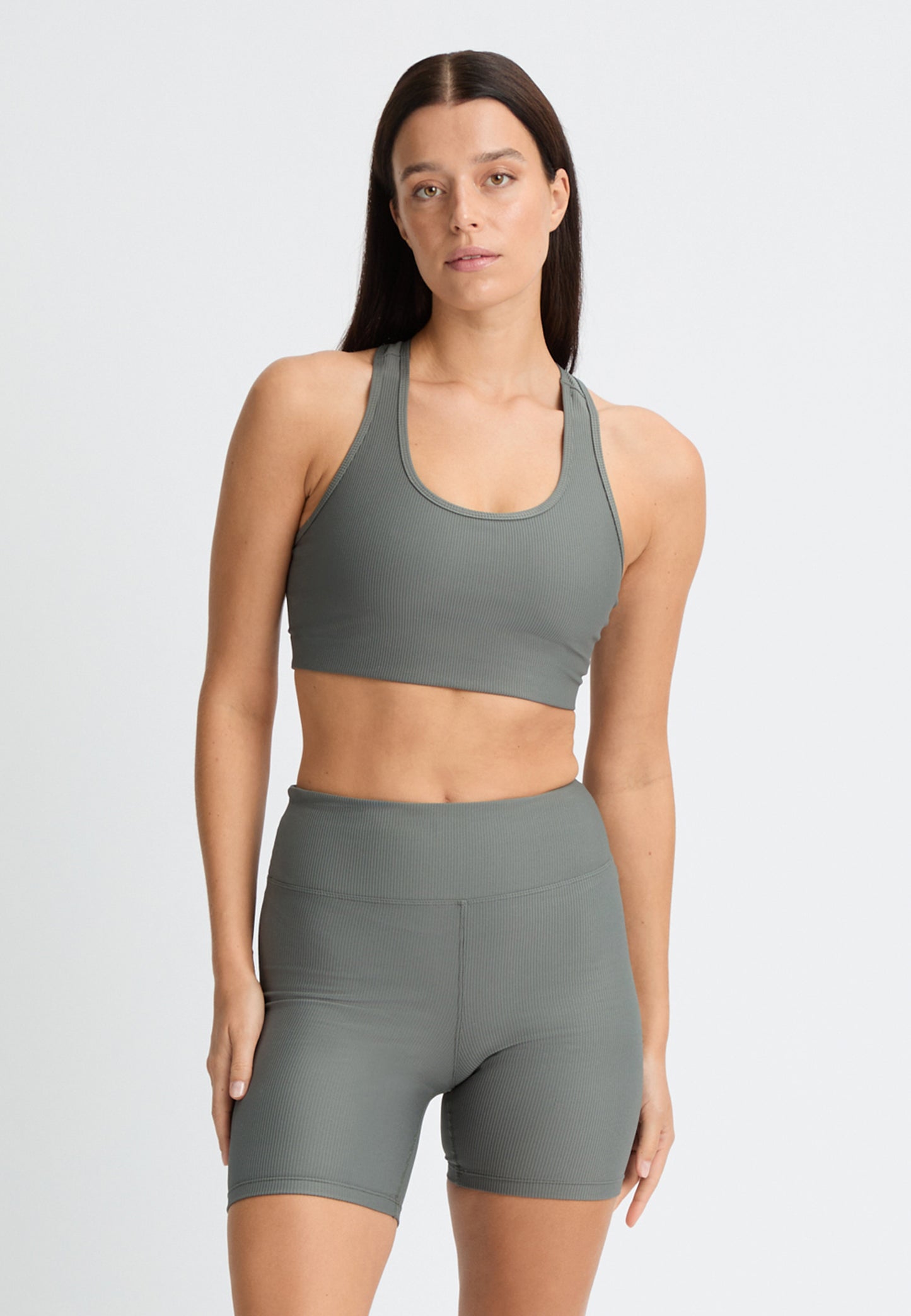 RIBBED SPORTS BRA - GUNMETAL
