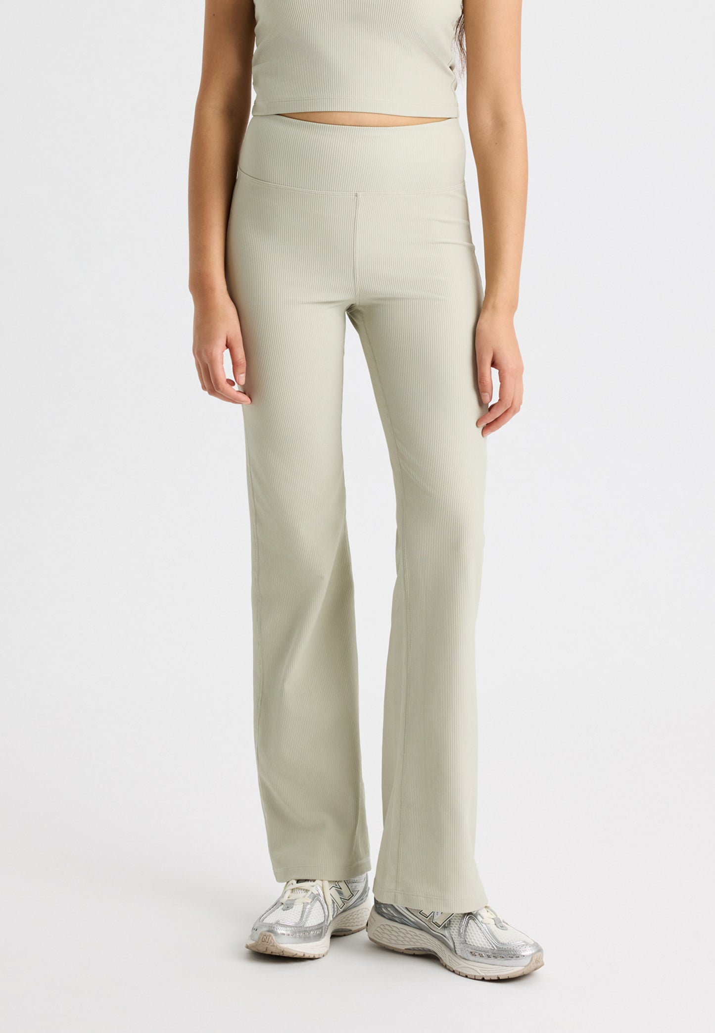 ribbed flare high waist tight - agate gray