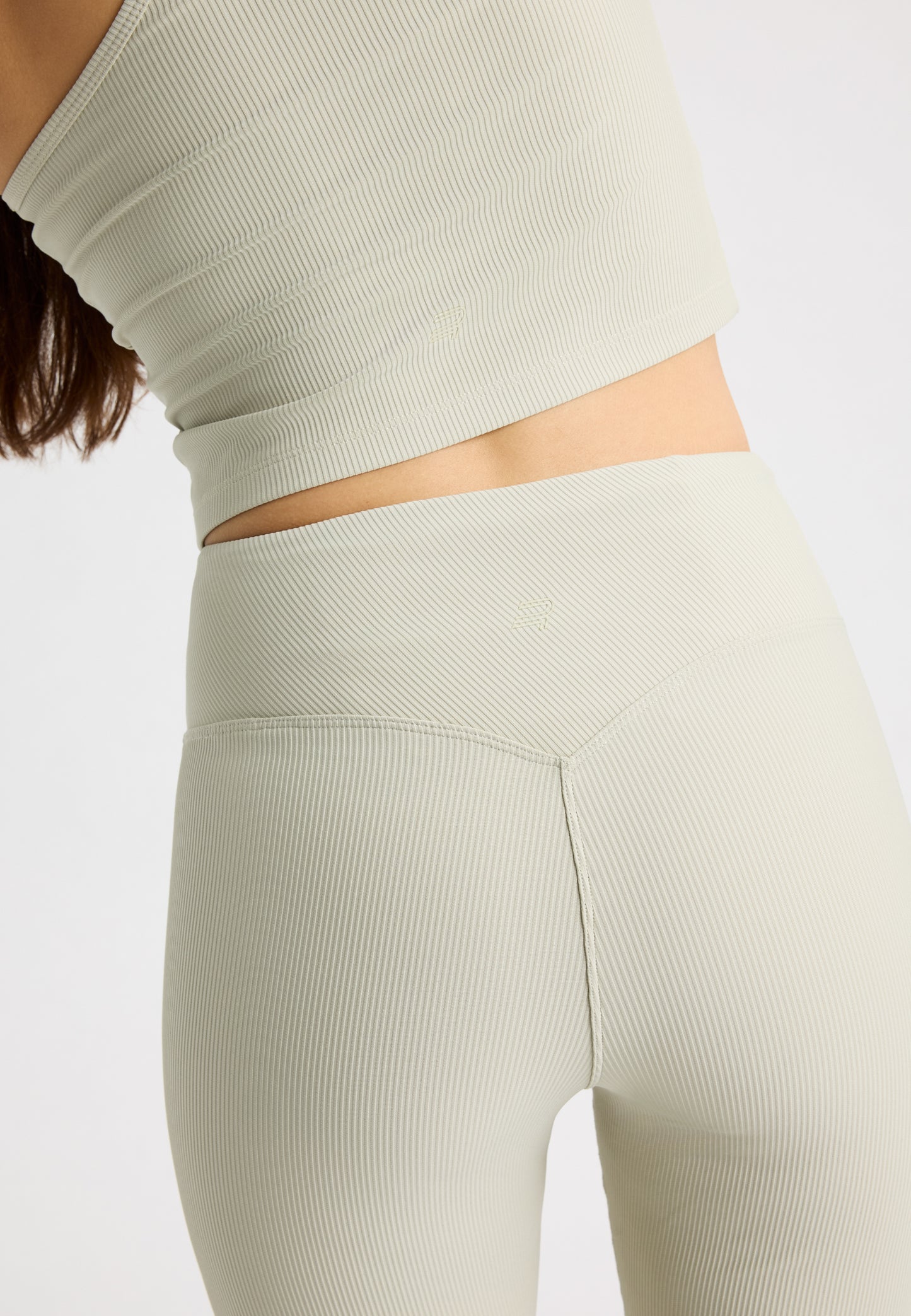 ribbed flare high waist tight - agate gray