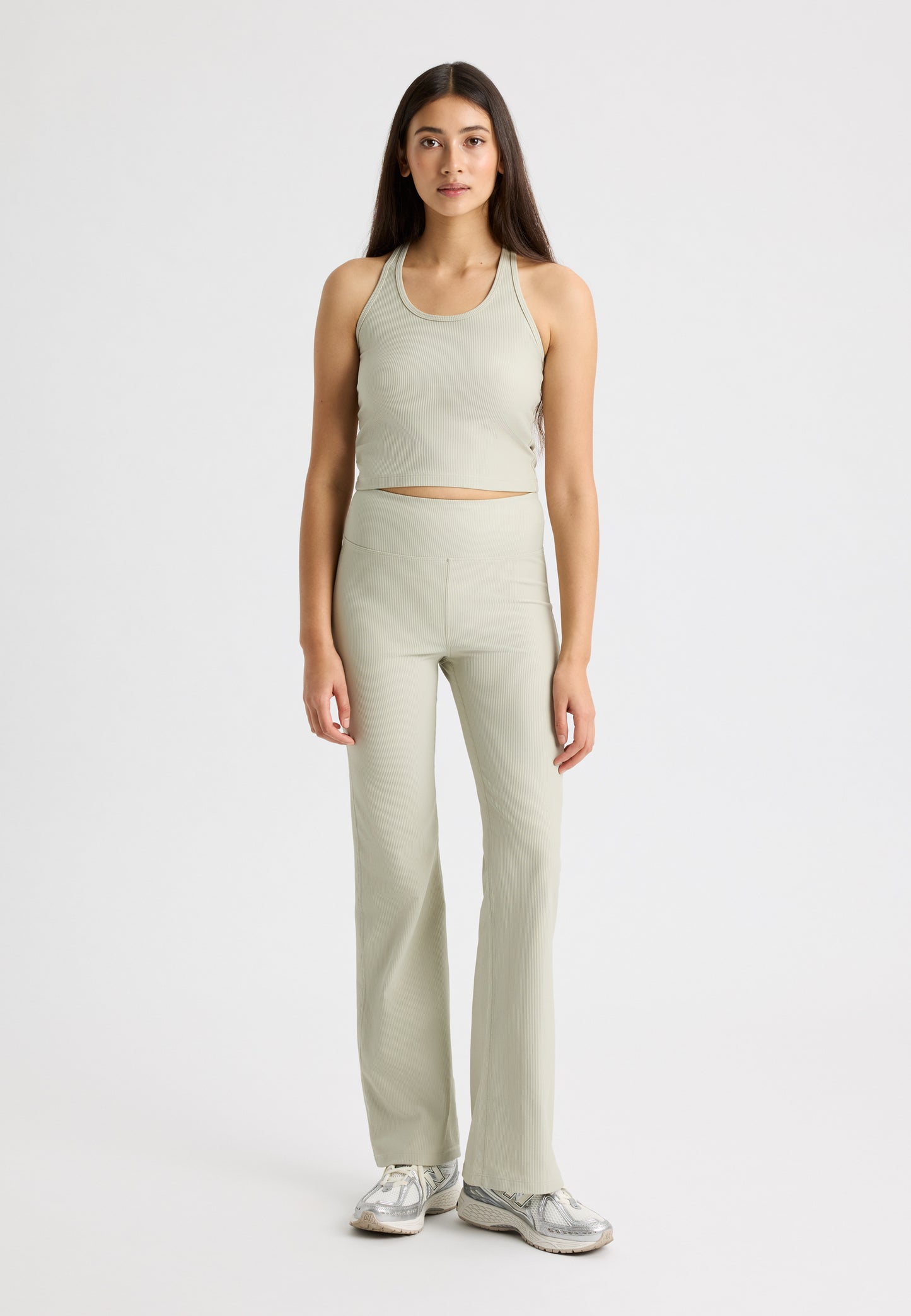 ribbed flare high waist tight - agate gray
